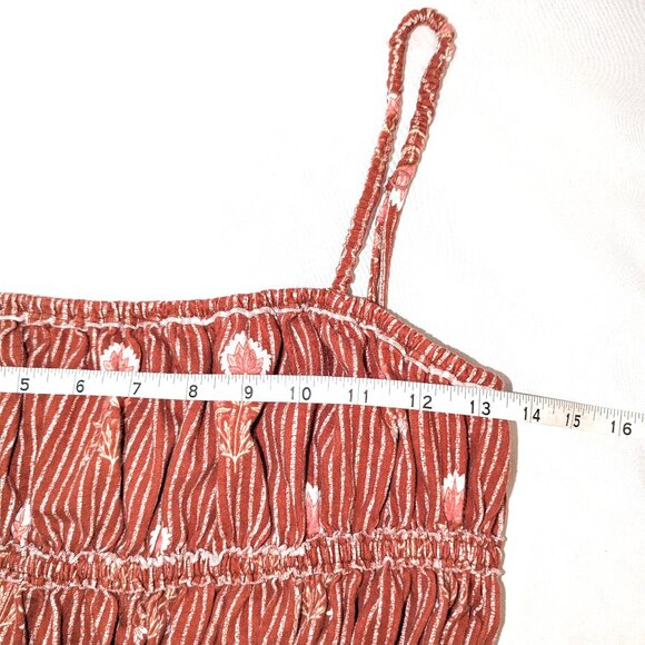We The Free | Free People "Dolce Vita" Smocked Tank Top Brown Red | Size Small - Picture 11 of 12